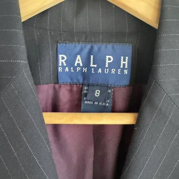 Vintage Ralph Ralph Lauren Double Breasted Pin Striped Navy Blue Blazer 8 - Picture 3 of 8